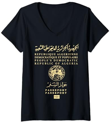 Femme Tee shirt Algerie Passeport algérien T-Shirt avec Col en V