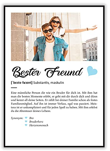 GRAVURZEILE Definition Poster & Kunstdrucke mit eigenem Foto - Geschenke für Bester Freund - Personalisierte Wandbilder - Wanddeko Deko für Wohnzimmer Schlafzimmer Flur & Diele