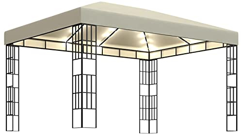 Tidyard Pavillon mit LED Beleuchtung Gartenpavillon Terrassenpavillon Partyzelt Bierzelt Gartenzelt UV-Schutz Stahl Creme 3x4 m