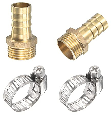 sourcing map Lot de 2 raccords cannelés en laiton 14 mm x G1/2 avec raccord de tuyau en acier inoxydable