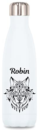 C20 Bouteille isotherme Loup Ethnique personnalisée avec le prénom de votre choix
