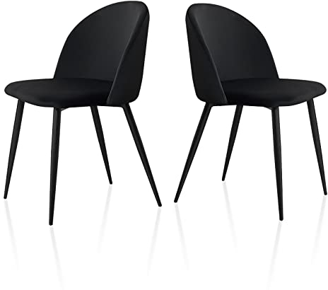 TUKAILAI Esszimmerstühle 2er Set mit Samt, Küchenstuhl Polsterstuhl Wohnzimmerstuhl mit Rückenlehne, Metallbeine, Anthrazit Moderner Stuhl Esszimmer, Schwarz