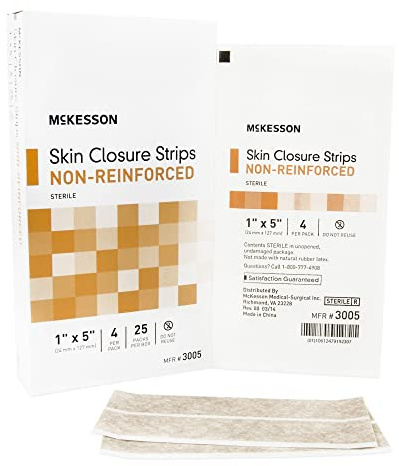 McKesson Skin Closure Strips, Sterile, Non-Reinforced, 1 in x 5 in, 25 Count