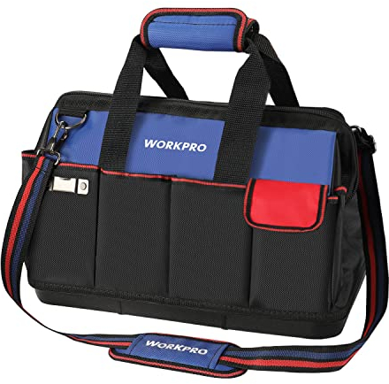 WORKPRO Werkzeugtasche, 45,7 cm Werkzeugtasche mit wasserdichtem geformtem Boden, oben offen, Werkzeug-Organizer mit 20 Taschen, verstellbarer Schultergurt