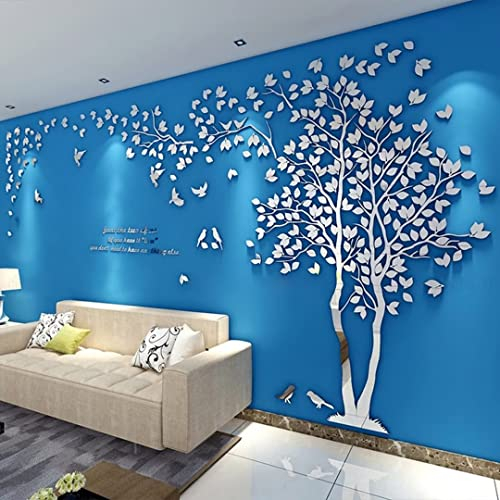 Wandtattoo Baum 3D DIY Wall Stickers Wandaufkleber Wandtattoo Wohnzimmer Schlafzimmer Family Wandsticker für Treppen Halle (Silber Rechts,XL-400 * 200cm)