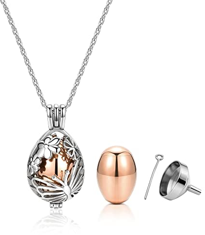 JSDDE Memorial Urnen Anhänger Halskette Partone Anhänger für Asche Haare Nagel Locket Anhänger zum befüllen Gedenken Charms Anhänger Kette mit Trichter füllen Kit (Rosegold)