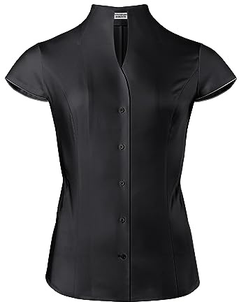 Vincenzo Boretti damblus med kupkrage, lätt figursydd, 100 % bomull, lätt att stryka, kortärmad ärmlös skjortblus med ståkrage, elegant, festlig, även för företag, 4-svart, 38