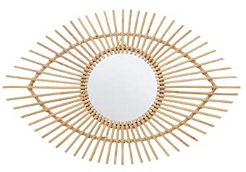 Premier Housewares Black Rattan Wall Mirror/Mirror Wall/Bathroom Mirrors Round/Hanging Mirror For Living Room/Boho Mirror Dimensions W80 X D3 X H80cm.