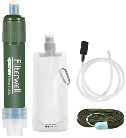 Personal Water Filter with Straw Camping Water Purifier Outdoor Water Filtration Straw Survival Water Purifier 99.99% Removal Rate of Bacteria Emergency Gear for Traveling Camping