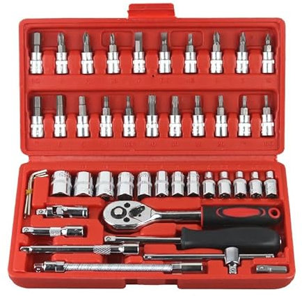 Juego de llaves de carraca, 46 piezas Kit de herramientas de mano mecánicas con estuche Llave de 24T Juego de llaves de carraca multifunción para reparación de automóviles