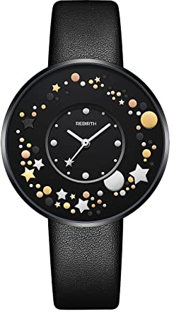 Avaner Damen Uhr Armbanduhr mit Leder Armband Stern Mond Planet Zifferblatt 3 ATM Wasserdicht Quarzwerk Uhr Analoge Anzeige Frauen Uhren Watches Schwarz/Weiß