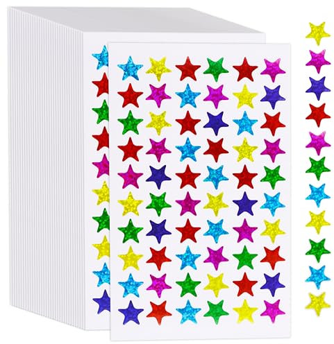2400 Sticker Sterne Aufkleber Bunt Glitzer, wasser- und reißfeste, selbstklebende Laser-Glitzer-Sterne in 6 Farben, Belohnungsetiketten für Kinder, Schüler, Lehrer, Zubehör (jeweils 1.3cm)