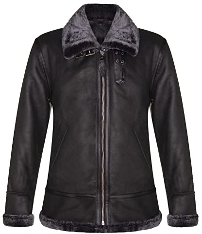 Infinity Leather Men's Genuine RAF Sheepskin B3 Black Shearling Aviator Pilot Flying Jacket L