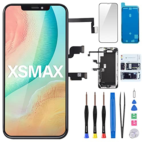 Für iPhone Xs Max LCD Bildschirm Ersatz 6.5 Zoll (Modell A1921, A2101, A2103, A2104) Display Digitizer Vollmontage mit Ohrlautsprecher Näherungssensor 3D Touchscreen Komplettes Reparaturwerkzeug-Set