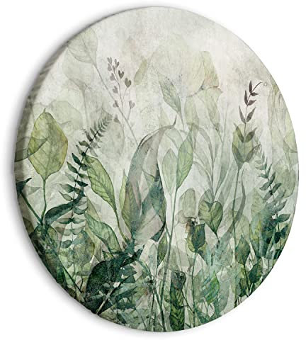 murando - runde Bilder Blätter 80x80 cm Leinwandbild 1 tlg Kunstdruck modern Wandbilder XXL Wanddekoration Design Wand Bild Blumen Natur Botanik Wiese Aquarell b-A-10252-bc-a