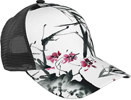 Bambus-Stiele Kirsche Herren Damen Verstellbare Washed Twill Low Profile Baseball Cap Hat, Trucker Hut, Papa Hut, Schwarz, Einheitsgröße, Schwarz, Einheitsgröße