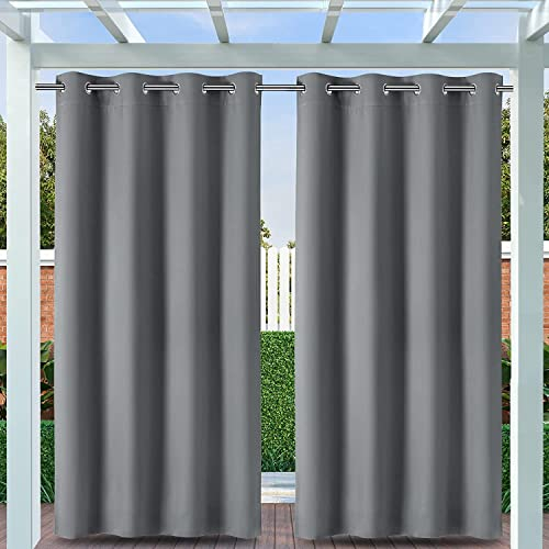 Clothink 2er Set Outdoor Vorhang Wetterfest Mit Ösen, Outdoorvorhänge Wasserdicht Outdoor Gardinen Sonnenschutz Sichtschutz für Balkon Pergola Terrasse Veranda (132x215cm, Grau)