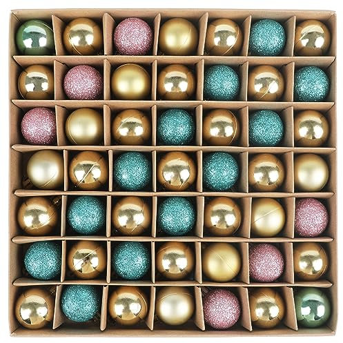 VEYLIN Christmas Baubles, 49pcs 3cm Mini Christmas Tree Baubles Shatterproof Christmas Baubles for Christmas Tree Decoration (Blue and Gold)