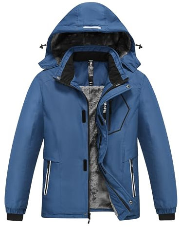 MoFiz Veste de Ski Garçon Hiver Chaud Manteau de Neige Imperméable de Montagne en Polaire Coupe-Vent Enfants Blouson avec Capuche Amovible Bleu L(13-16 ans)