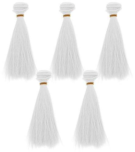 EXCEART 5 Stück puppenhaare zum Basteln Puppe Tressen Perücke Puppen 15cm Lange Glatte Haar Perücken Puppen Hitze Beständig Gerade Synthetische Haar für Puppen Haare DIY Selber Machen Weiß