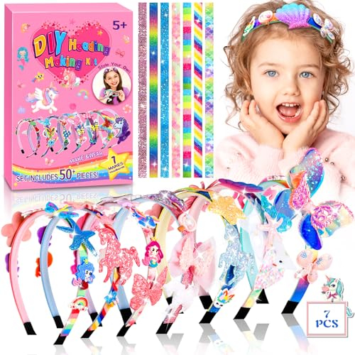 ZLPBAO Cadeau Fille 5-12 Ans - Kit de Fabrication Bricolage de Bandeaux pour Filles - 49pc Accessoires pour Cheveux Bricolage Jouets pour Les Filles de 5 6 7 Ans