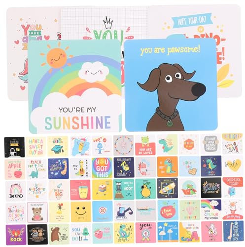 FONDOTIN 60stücke Lunchbox Karten Motivationskarten Mit Bunten Illustrationen Beschreibbar Positive Botschaften Für Schulmittagessen Für Doppelseitige Notizen