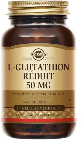 Solgar L-Glutathion - Acide Aminé - Vegan - Haute qualité - Antioxydant - Complément Alimentaire - Flacon de 30 gélules végétales