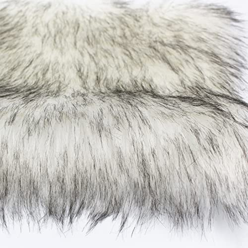 NIANTONG Zotteliger Kunstfell-Stoff Flauschig Langhaar Webpelz Stoff Pelzimitat Stoffe Weiß Fellimitat Stoffe mit Schwarzer Spitze zum Basteln Hobby Kostüme Dekoration(Size:1.6x1m/62.9x39in)