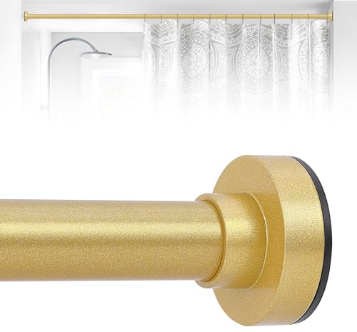 HTZON Goldene Duschvorhangstange, 68 bis 180 cm, kleine Federspannung, Duschstangen für Badezimmer, Küche, Tür, kurz, strapazierfähig, verstellbar, Duschvorhang-Spannstange, kein Bohren, rutschfest,