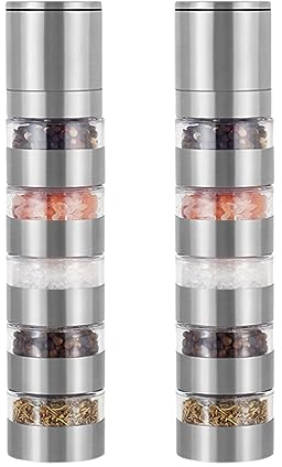 Pepper Mill Salt Grinder Spice Grinder 2pcs Travel Spice Kit, Modular Travel Spice Containers, 5-in-1 Spice Salt and Pepper Grinder Set Salt and Pepper Mill