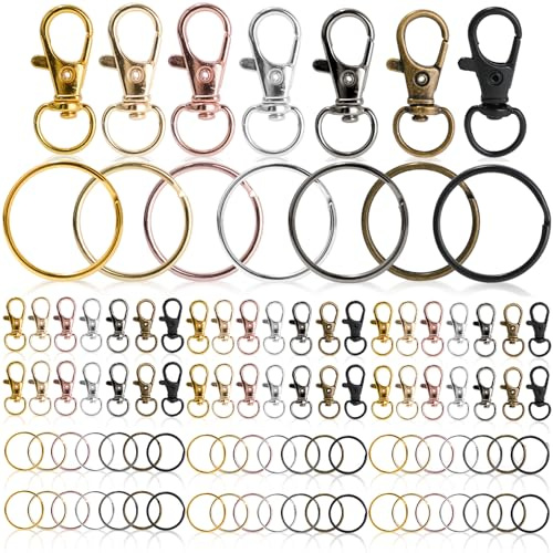 100 Stück Schlüsselanhänger Set mit Karabinerhaken und Schlüsselringen Drehgelenk Lobster Clasp Lanyard Clip Schlüsselanhänger Zubehör für DIY Schmuck Basteln Handwerk 7 Farben