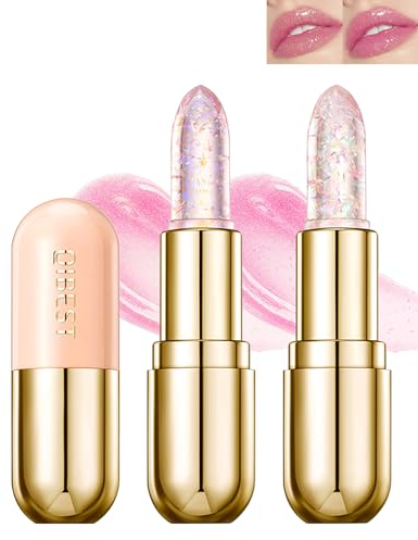 Glitzer Lippenstift-2Stück Jelly Magic Temperature Farbwechsel Lippenbalsam,Langanhaltende Wasserdichte Schimmern Pink Lip Balm Stain, feuchtigkeitsspendend Magische Lipgloss Lipstick Make-up-3+4