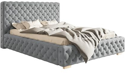 Emporius Doppelbett Chesterfield 180x200 cm Adonis - Polsterbett mit Bettkasten, Lattenrost, Samtstoff, Glamour Stil - Grau (Jasmine 90)