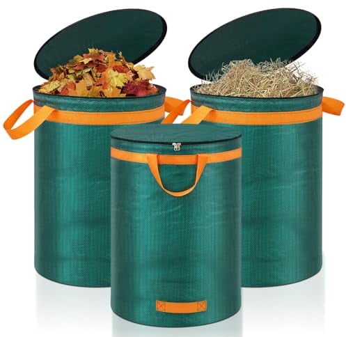 Eurhomewit 3 Gartenabfallsack 272L Laubsack Gartensack mit Deckel und Griffen, Groß Stabile Gartensäcke Laubsammler, Selbststehend Abfallsack Stabil Grünschnittsäcke für Gras Laub Hecke Gartenabfall