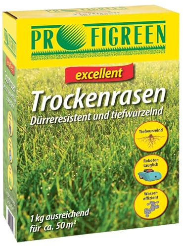 Trockenrasen Rasensamen Mischung 1 kg für 50 m² – robuste Gräser für trockene Lagen mit geringem Wasserbedarf | übersteht Trockenperioden | umweltfreundlich | ideal für langlebige, grüne Gärten