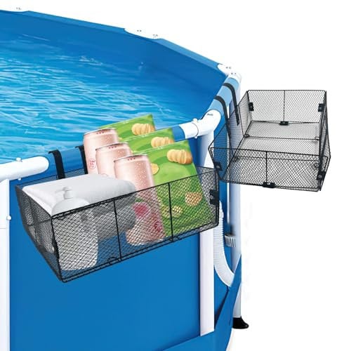 Poolside Storage Basket for Above Ground Pools Metal Pool Storage Swimming Pool Storage Basket Above Ground Pool Accessories Pool Toy Basket (2 PCS)