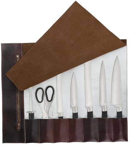 Full Grain Handmad Dark Brown Leather Knife Storage Roll, Tool Holder, Leather Knife Roll Bag,Handcrafted Chef Birthday Gift, Chef Case Knife Storage Roll(7 Pockets)