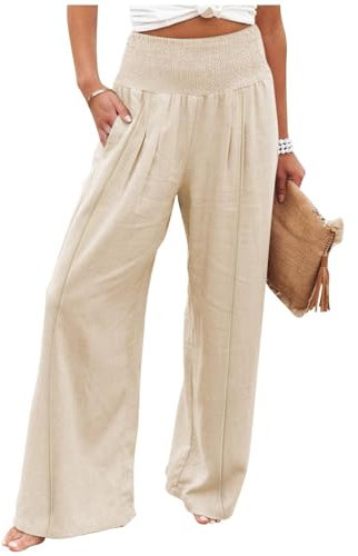 Pantalon Fluide Femme Été Taille Elastique Pantalon Ample Pantalon Droit Fluide Taille Haute Pantalon Lin Noir Sport Pantalon Leger Ete Pantalon Large Pantalon en Lin
