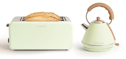 CREATE/PACK TOAST RETRO XL + KETTLE RETRO M/Tostadora de pan verde pastel con hervidor de agua verde pastel/Hervidor de 1L