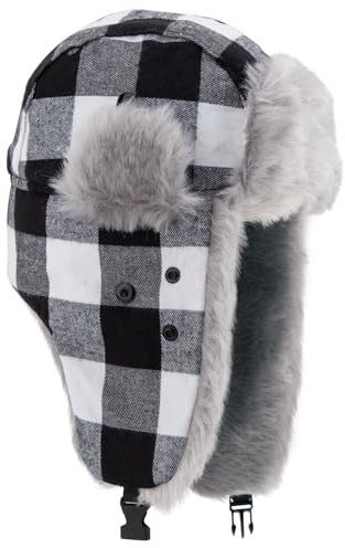 MEOKEY Unisex Winter Fliegermütze Trappermütze mit Ohrenklappen Damen Herren Winddicht Russische Mütze Ushanka Warme Kunstfellmütze Bombermütze für Skaten Radfahren Outdoor Aktivitüten Schwarz