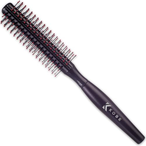 Kobe Professionelle kleine runde Haarbürste und Quiff-Roller für Herren, schwarz, 15 mm, 8-reihige Doppelborsten, Komfort-Kugelspitze, rutschfester Griff, antistatisches Styling-Werkzeug