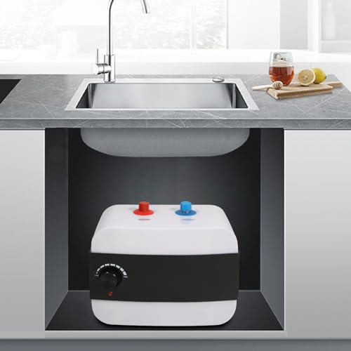 Durchlauferhitzer, Untertischboiler 6 Liter Niederdruck, Durchlauferhitzer Küche, 1500W, mit Schlauch und Ventil, 30-65℃ Einstellbare Temperatur, Klein Durchlauferhitzer, für Küche, Spüle, Waschbecke