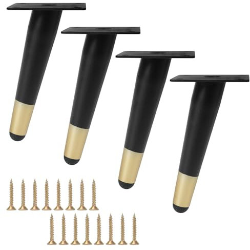Minnhua 4PCS 6 Metal Oblique Furniture Legs Cabinet Legs Black and Gold Furniture Legs 15cm Non-Slip Furniture Feet Legs for Cabinets Chairs Shelves Sofas Table Cupboard Couch Bed DIY
