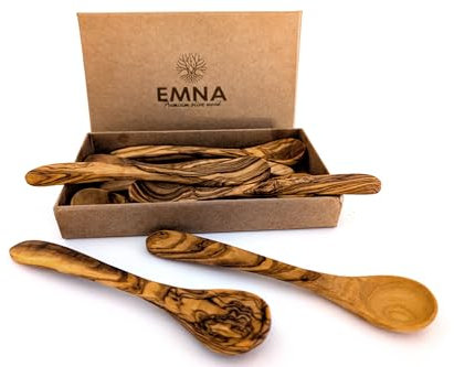 EMNA Lot de 8 cuillères pour bébé en bois d'olivier naturel fait à la main | antibactérien | unique | sûr | polyvalent | idée de cadeau de naissance | Noël | anniversaire | garçons | filles | enfants