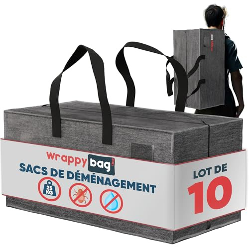 Wrappybag Umzugstaschen XXL Rucksackfunktion - Aufbewahrungstasche 10er | 10er-Set XXL Taschen mit 104 Litern und Rucksackfunktion, bis 25 kg belastbar - doppelter Reißverschluss