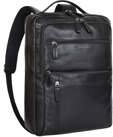 STILORD 'Brad' Leder Laptoprucksack 15,6 Zoll Vintage Business Rucksack Herren Damen Lederrucksack Groß für Arbeit Büro Reisen Hochwertiger Moderner Daypack Echtleder, Farbe:schwarz