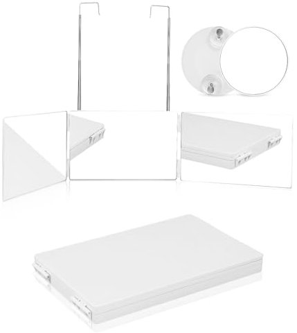 Xespis Miroir 360 Coiffure Homme, Miroir 3 Faces avec Crochets, Miroir Coiffeur Portable, Pliable et Hauteur Réglable, Miroir Barbier avec Miroir Grossissant 10X, pour Coiffure, Rasage, Maquillage