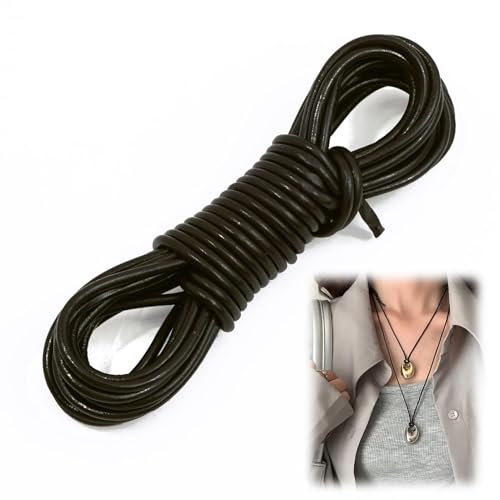 Brown Leather Cord, 2mm x 3m, Round String, Cowhide, for Bracelet & Necklace, Jewellery Making, DIY Crafts & Boot Laces