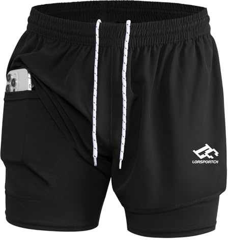 Men's 2 in 1 Running Shorts Men's Fitness Shorts Outdoor Marathon Training Shorts with Built-in Pockets