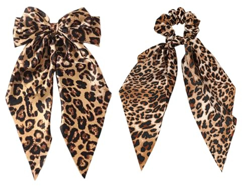 1 Pince À Cheveux Imprimé Léopard Et 1 Cravate À Cheveux Imprimé Léopard, Accessoires Pour Cheveux Vintage, Pinces À Cheveux Élées, Pinces À Cheveux En Satin, Accessoires Pour Cheveux